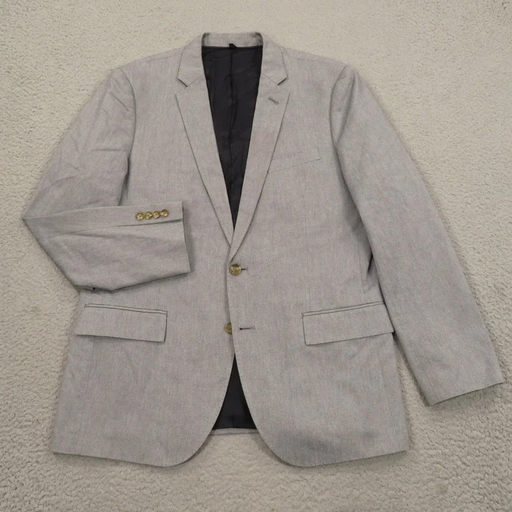J Crew Blazer 42R Ludlow Carpini Cotton Chambray Grey Blue Sport Coat Jacket Men